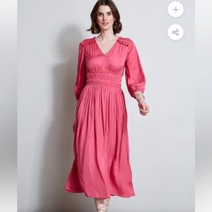 T-TAHARI SMOCKED MIDI DRESS